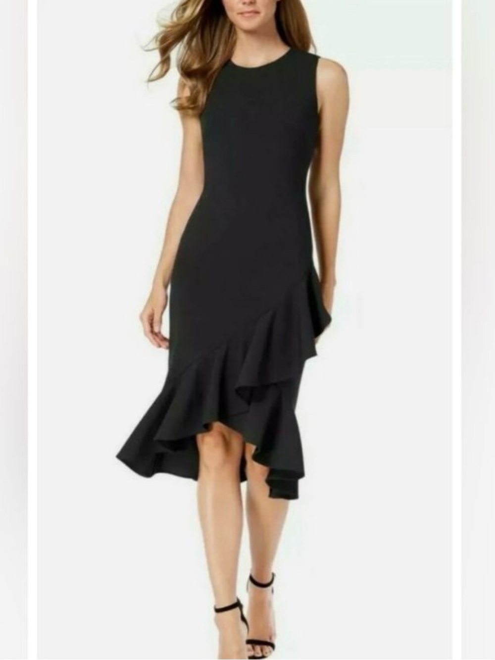 Calvin Klein Black Asymmetrical Ruffle Hem Dress